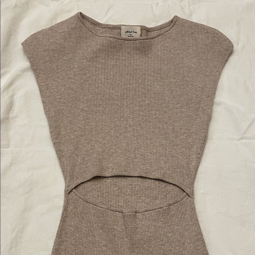 Alfred Beige Ribbed Knit Sleeveless Dress